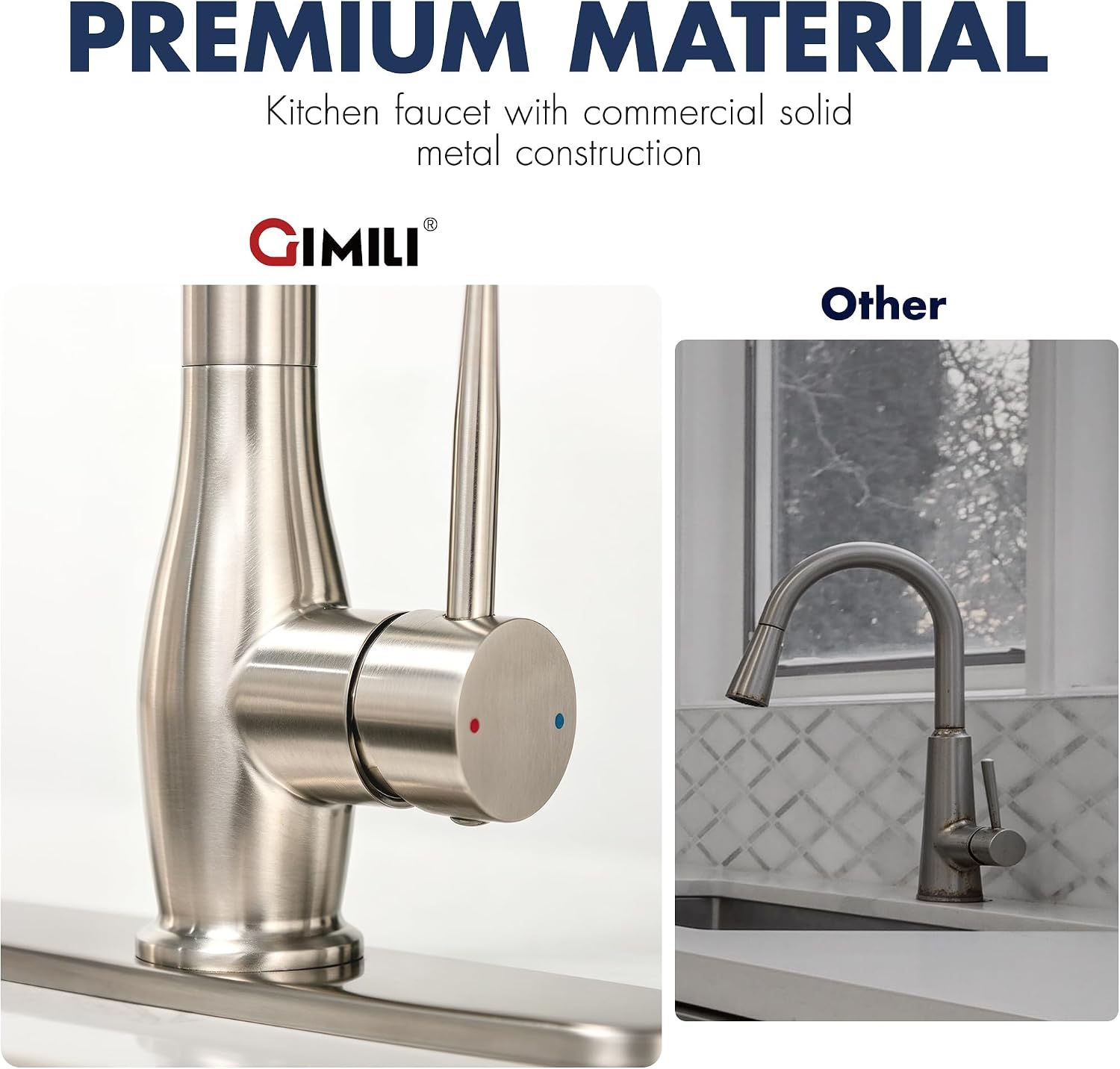 GIMILI Kitchen Faucet with Pull Down Sprayer Single Handle High Pressure Brushed Nickel Kitchen Sink Faucet Commercial Double-Headed Stainless Steel Kitchen Faucets Sink with Deck Plate