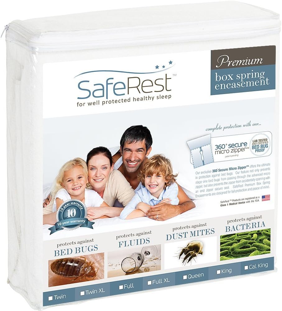 SafeRest Premium Box Spring Encasement - Lab Tested - 100% Bed Bug, Dust Mite and Waterproof - Exclusive Zipper Flap Protection - Vinyl Free and Noiseless (Fits 6 - 9 in. H) - Twin Size by SafeRest
