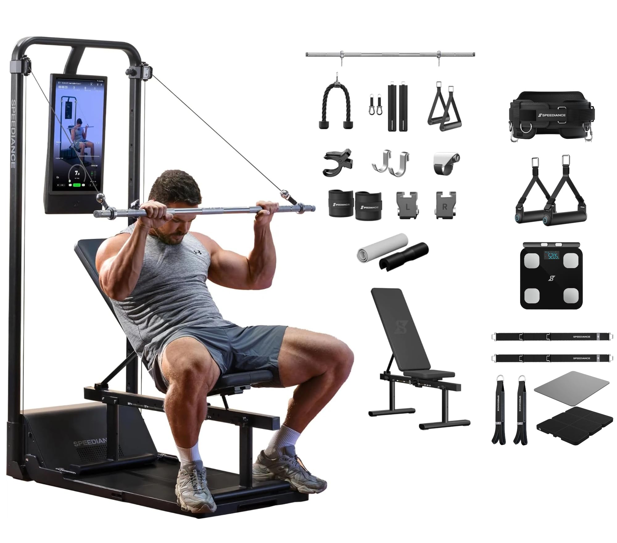 Speediance Gym Monster 2 Works Plus &amp; Weight Lifting Belt &amp; PowerGrip Smart Handles &amp; Smart Scale &amp; Pilate Set Attachment Bundle