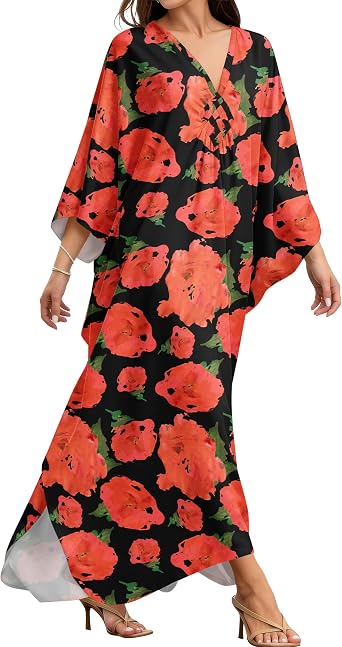 MAKABO Kaftan Dresses for Women V Neck Moo Moos Colorful Print Cover Ups