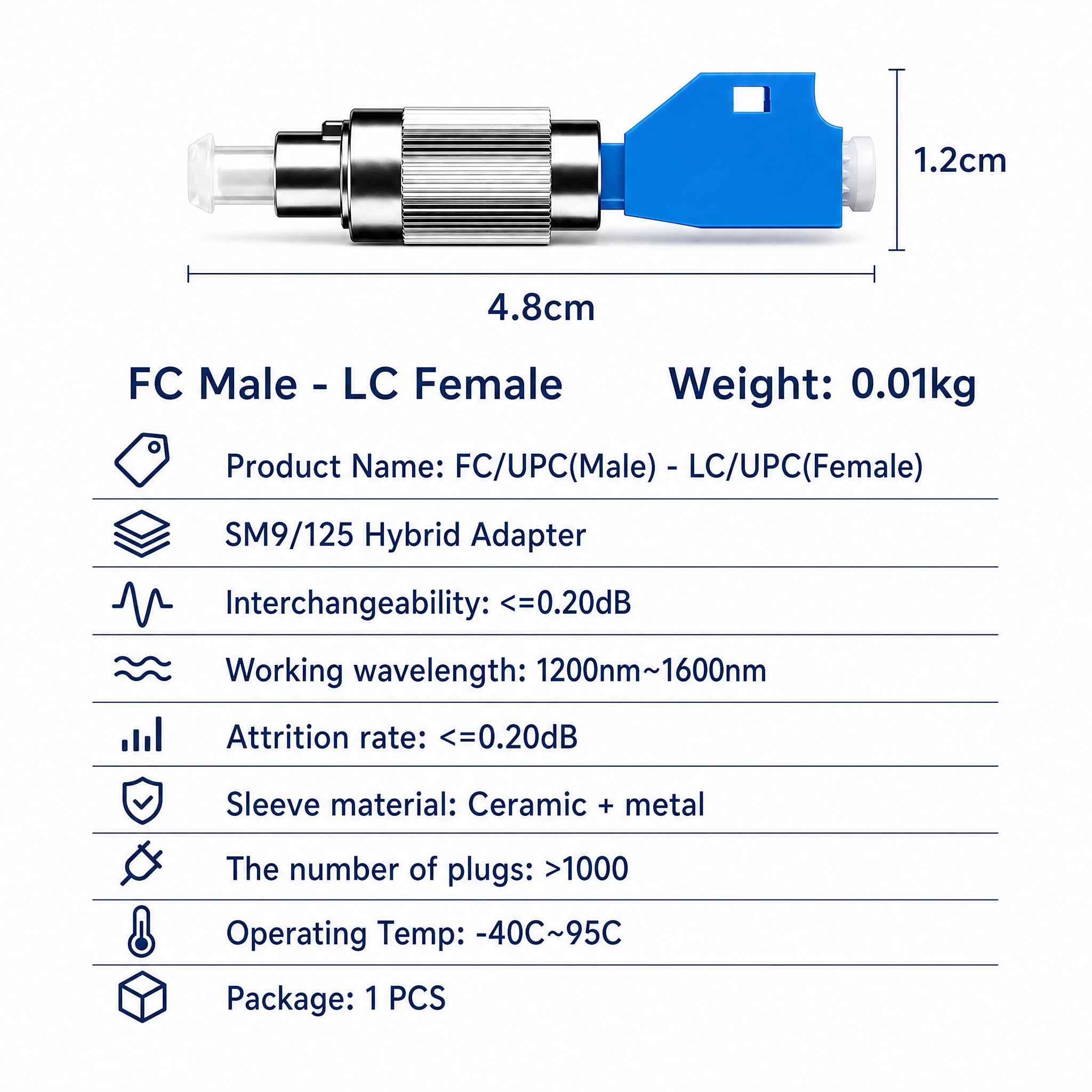 Localisateur visuel de défauts | testeur de câble à fibre optique 100mW | Avec 2 adaptateurs | compatible avec les connecteurs SC/FC/ST/LC | longueur d'onde 650 ± 10 nm