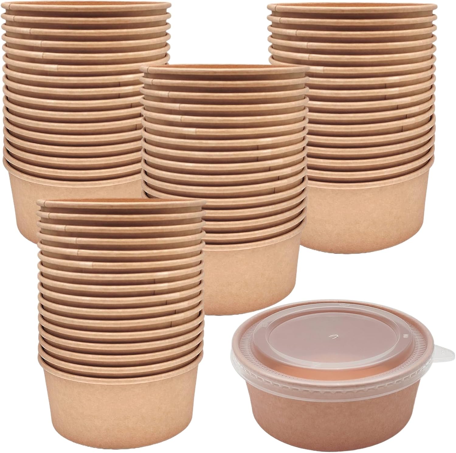 50 Pack Kraft Paper Bowls with Clear Lid, 25OZ Paper Salad Serving Bowls, Microwave Freezer Safe Meal Prep to Go Food Containers for BBQ, Gatherings and Parties