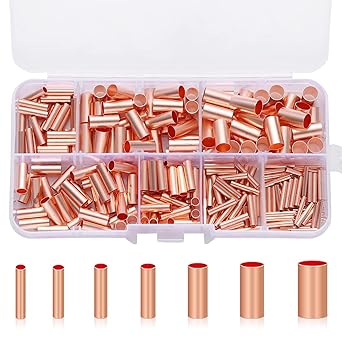 Teansic 250Pcs Wire Ferrules Kit 7 Size Copper Crimp Connector Non Insulated Electrical Butt Terminal Assortment Kit