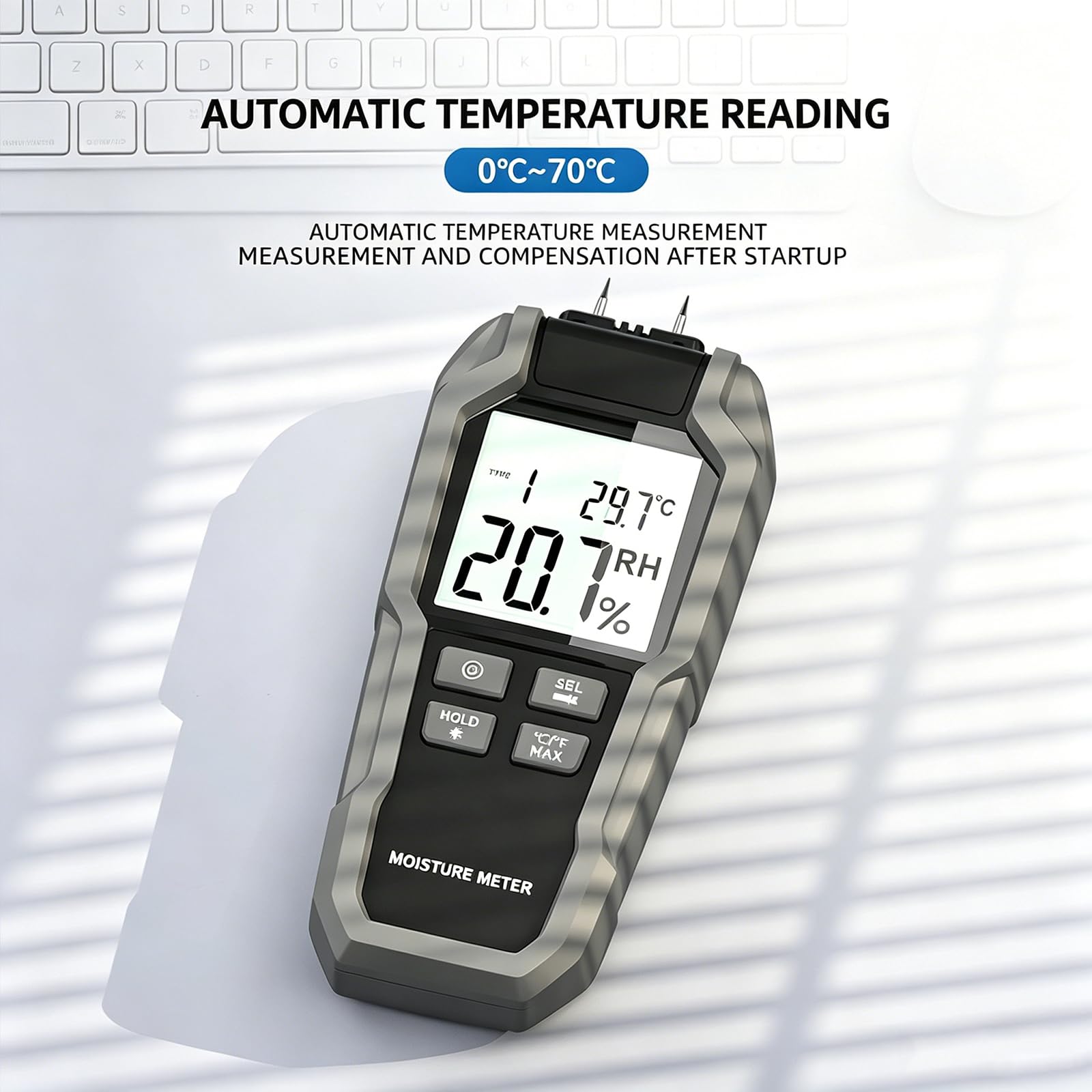 Medidor Digital De Humedad para Madera Tipo Pin 0,7%~100%, Detector De Humedad para Cemento, Calibración Automática, con ATC, Sonda De Repuesto, 9 Niveles De Intensidad, para Papel