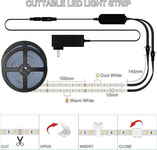 Miniatura 5 de Tira de luces LED blancas de 105 pies con control remoto (52.5 pies/rollo), cinta LED blanca cálida brillante para iluminación de dormitorio y