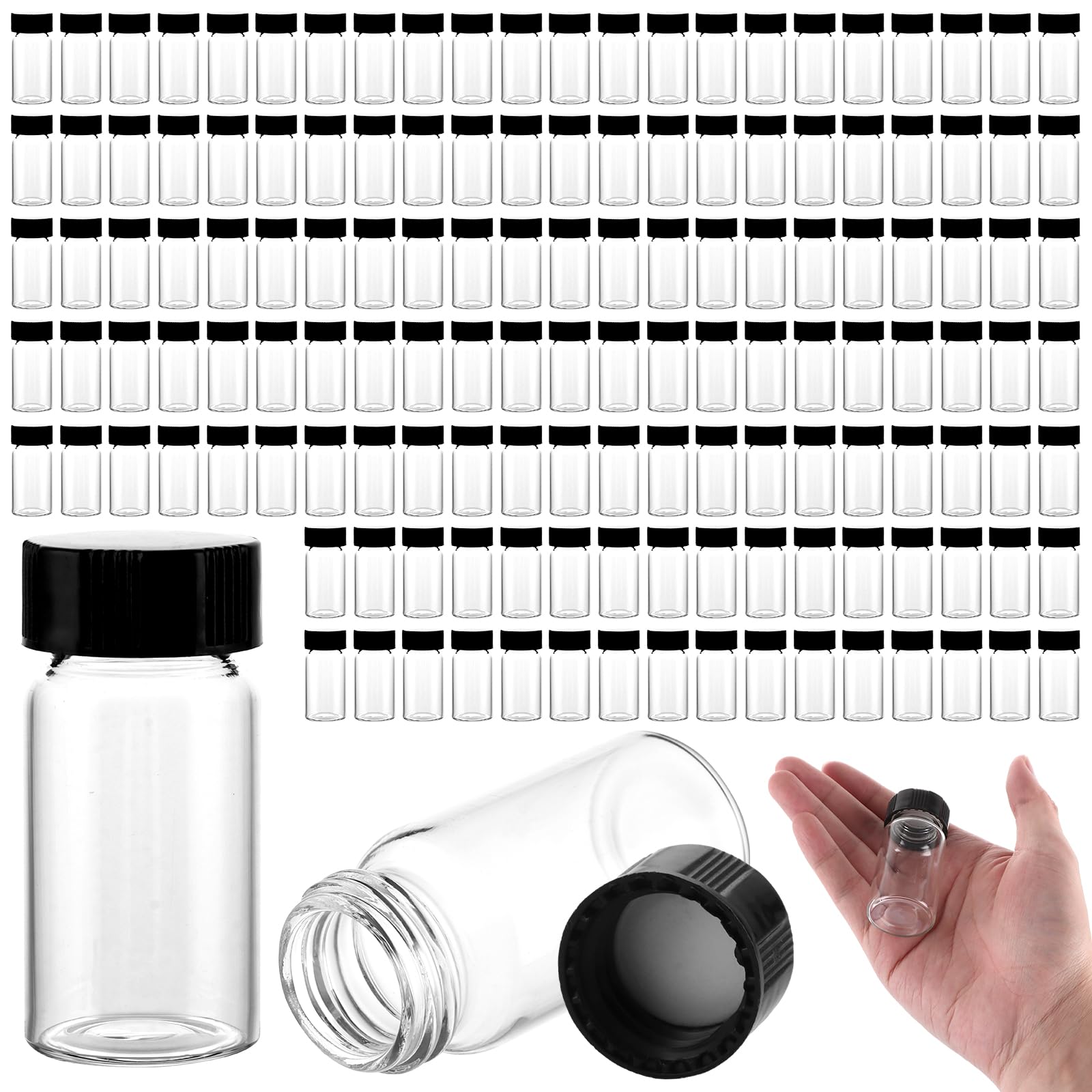 SHUESS 100 x 20 ml provette in vetro trasparente con tappo a vite, mini bottiglie di vetro borosilicato, ideali per campioni, bottiglie liquide