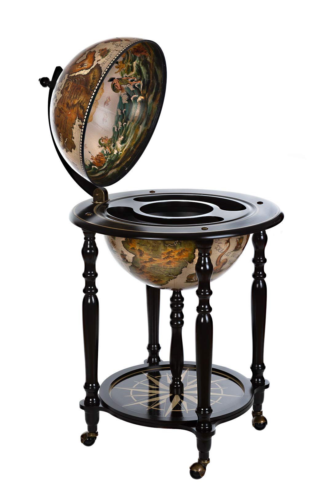Chariot de bar géant / bar globe, avec couvercle et roulettes, 4 couleurs au choix : noir blanc brillant