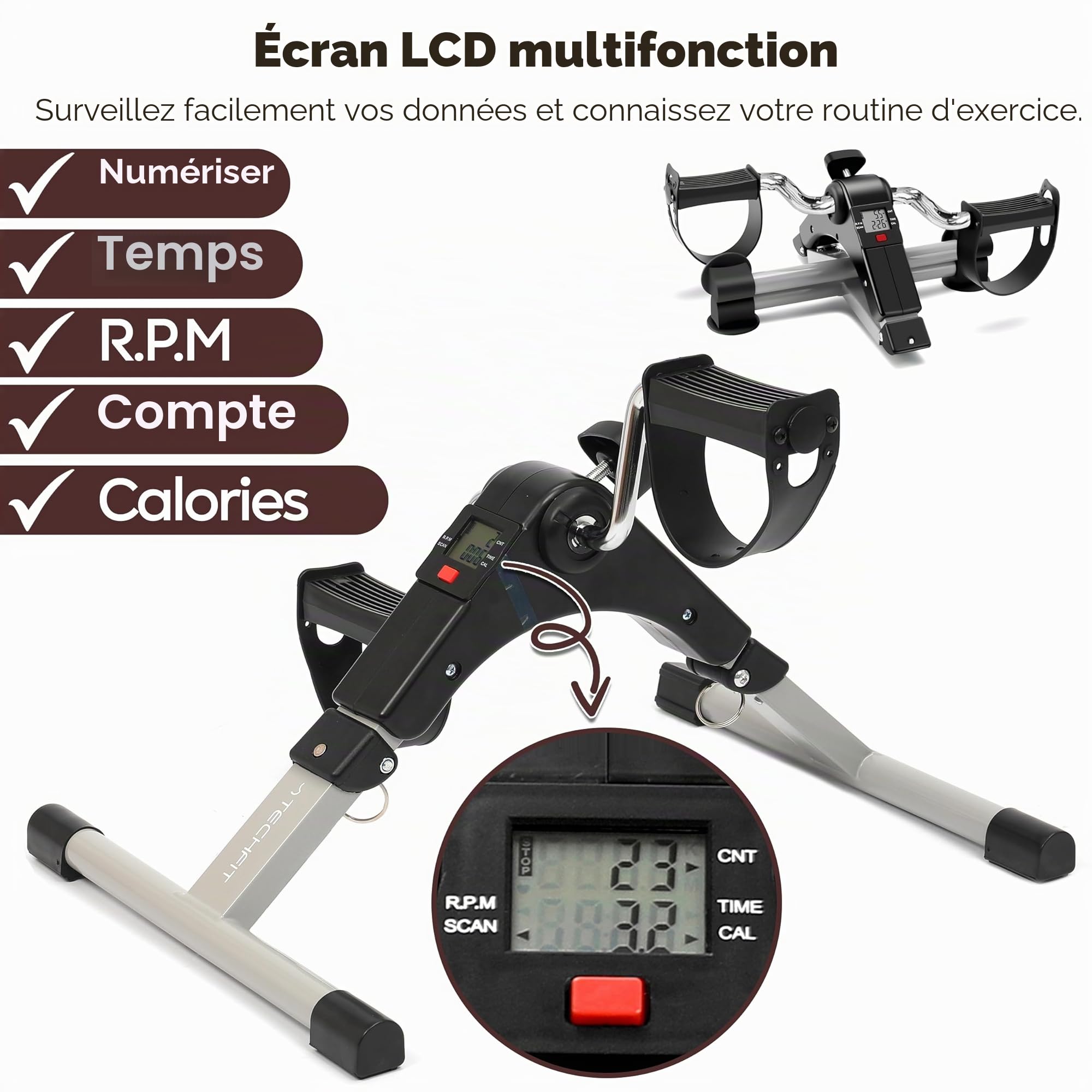 Techfit Mini Vélo d'appartement Formateur pour Bras et Jambes
