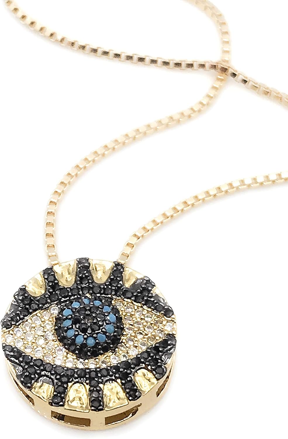 SIFRIMANIA Evil Eye Pendant Necklace 17.2 Inches Box Chain