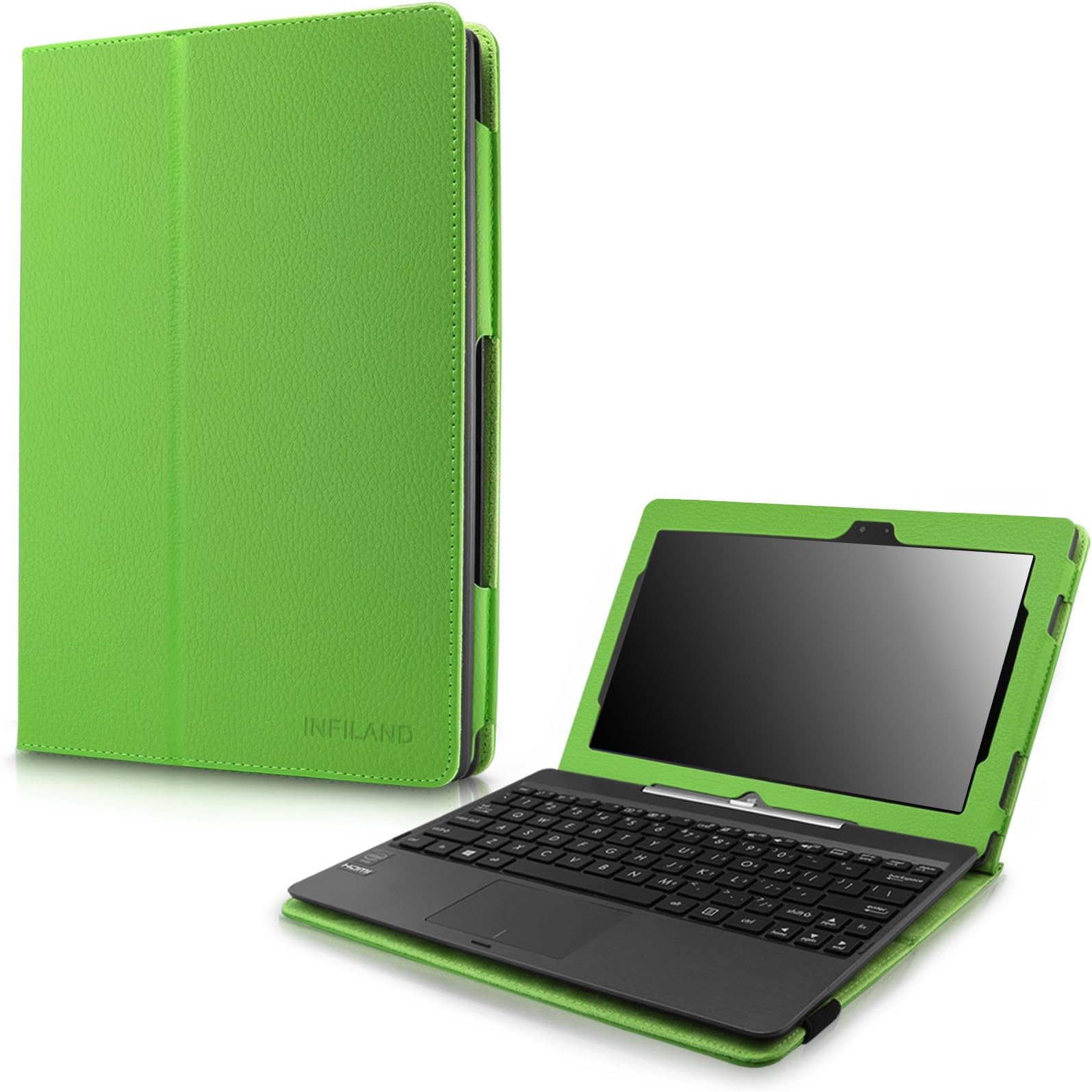 Infiland ASUS Transformer Book T100TAM / T100 / T100TA-C1-GR / T100TAF-B1-BF Window 8.1 Tablet 10.1-Inch Folio PU Leather Stand Keyboard Case Cover (ASUS Transformer Book T100 / T100TA-C1-GR, Green)