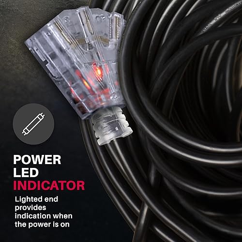 Miniatura 2 de LifeSupplyUSA - Cable de extensión de alimentación de 3 pies para exteriores e interiores, impermeable, 3 salidas, SJTW, calibre 12, 15 amperios,