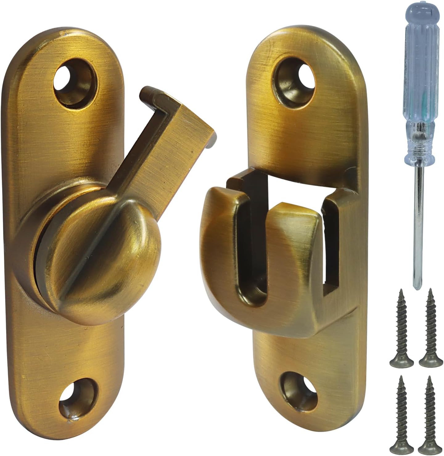 1 Pack 90/180 Degree Antique Brass Barn Door Lock, Security Sliding Door Latch, Gate Latches Hardware for Bathroom, Window, Cabinet, Garden