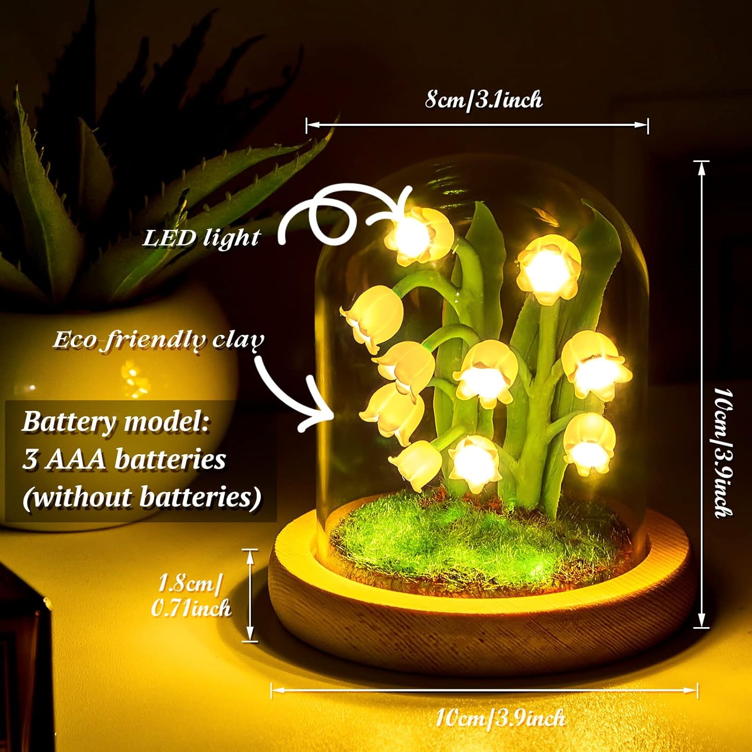 Hortsun Lily of The Valley Flower Gifts for Women Glass Lily of The Valley Flower Decor Lamp for Women Birthday Anniversary Valentine Mother's Day Thanksgiving Christmas
