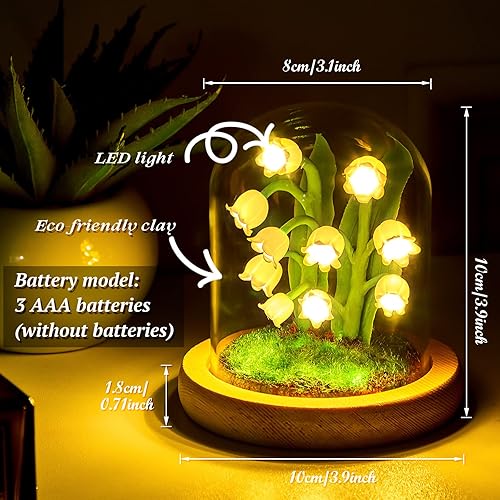 Miniatura 3 de Hortsun Lirio de los valles - Regalos de flores para mujeres, lámpara de decoración de flores de lirio de los valles para mujeres, cumpleaños,