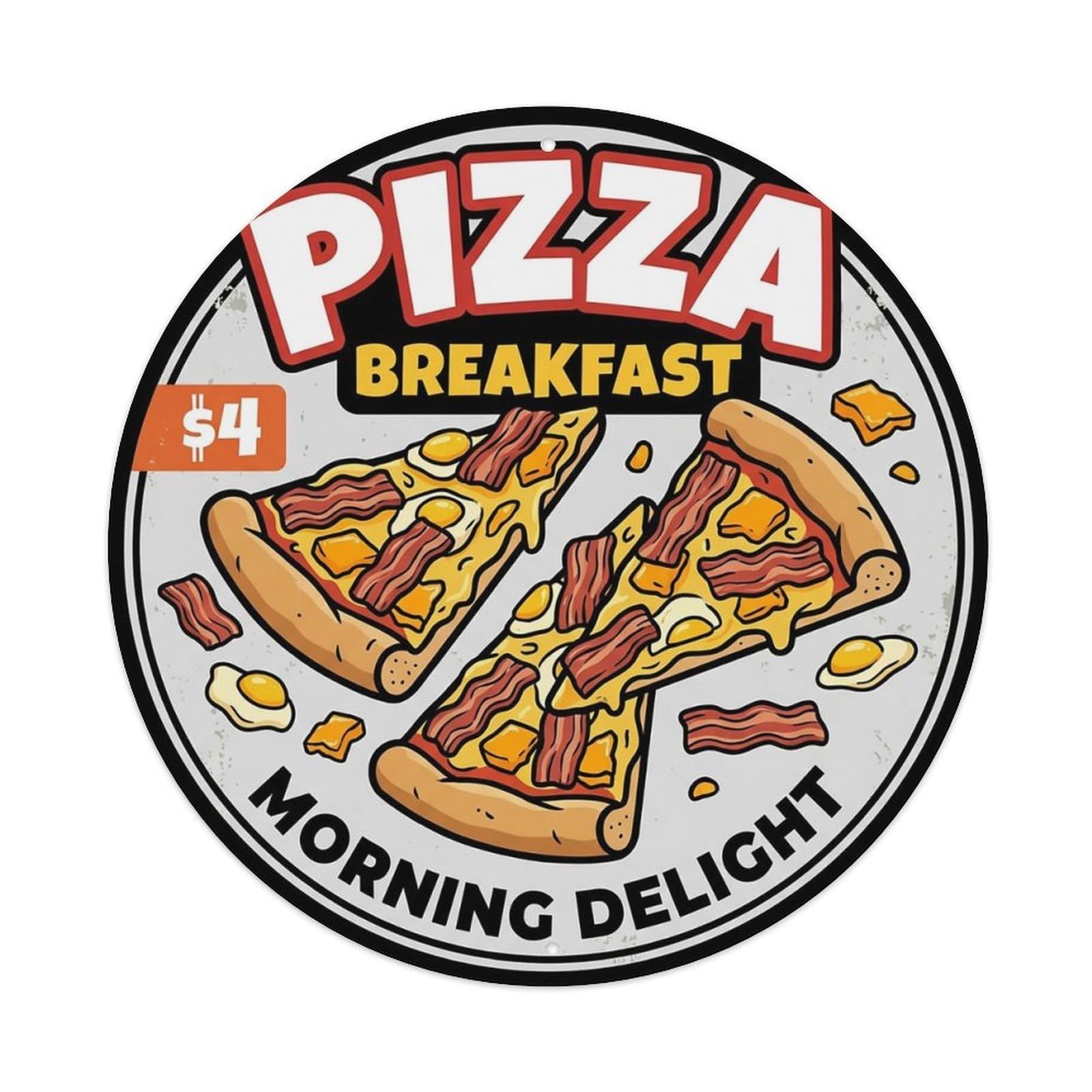 Huiyhb 8X8inch(20X20cm) Vintage Pizza Slice Italian Traditional Cuisine Bacon Metal Tin Sign