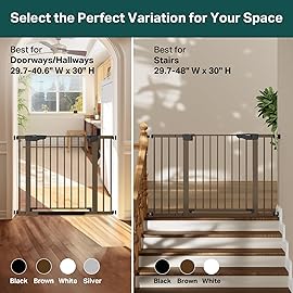 Cumbor 29.7-48 Baby Gate for Stairs, Mom\'s Choice Awards Winner-Dog Gate for Doorways, Auto Close Safety Pet Gate for Dogs Indoor, Easy Install Pressure Mounted Child Gate with Walk Thru Door, Brown