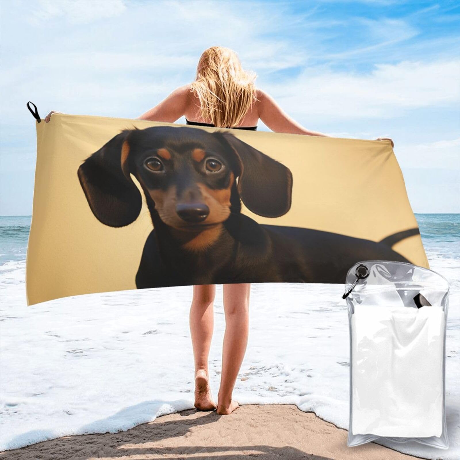 VBNTY A cute dachshund Beach Towel Microfiber Bath Towels Quick Dry Pool Towel 31.5"x63" Super Absorbent Oversized Towel Blanket for Men Women Swim Sports Camping Travel