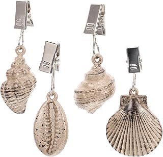 Kichvoe 4pcs Tablecloth Weights: Sea Shell Table Cover Weights Tablecloth Clips Hangers Pendant with Metal Clips for Outdoor Picnic Family Dinner Table Decoration