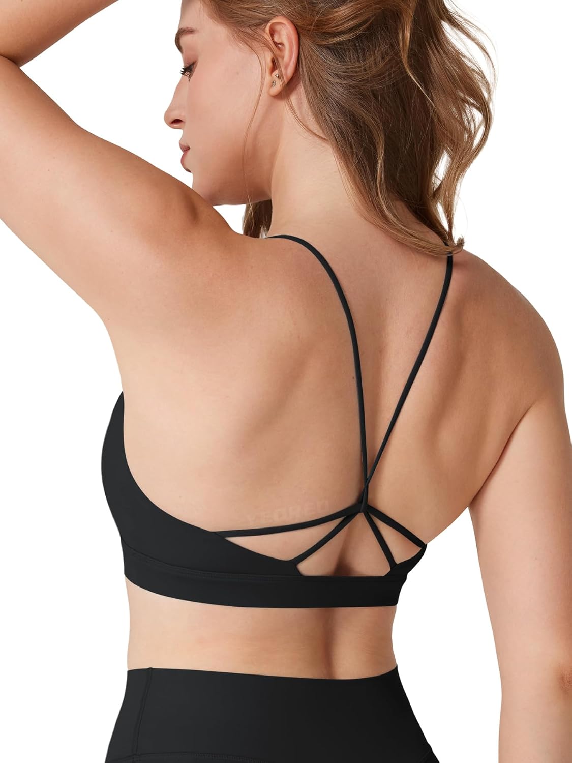YEOREO Yaciny Y Back Sports Bras for Women Workout Strappy Bra V Neck Padded Spaghetti Straps Gym Yoga Tops