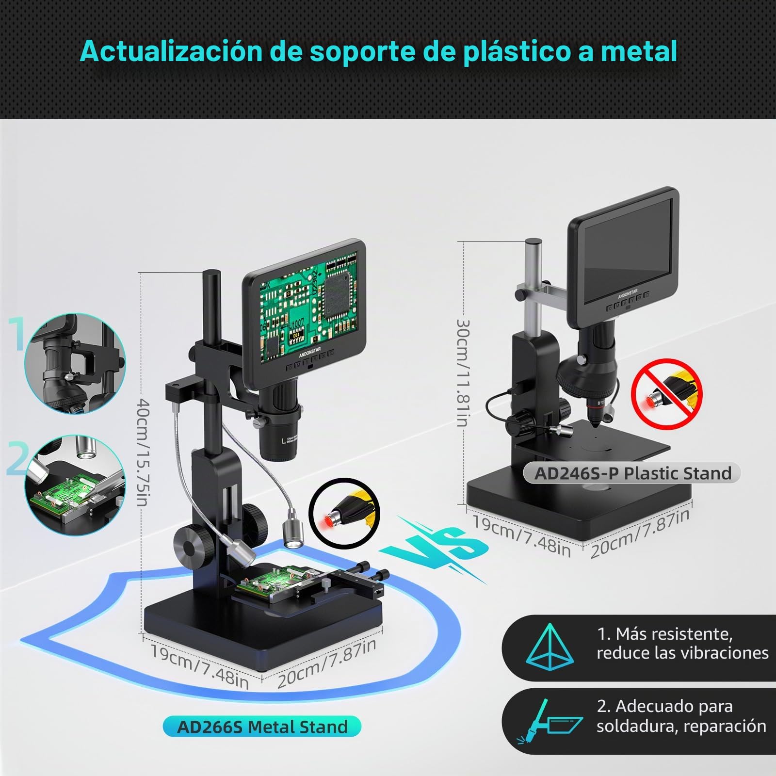 Andonstar Microscopio digital AD266S 20X-5000X HDMI, 2160P UHD, LCD 7 pulgadas, grabación de video, kit biológico para casa con diapositivas
