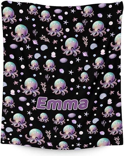 Mercuryelf Custom Octopus Throw Blanket - Soft, Fuzzy & Warm - 60x80 Inches Flannel Blankets for Bed, Couch - Black Cute Throws Gift for Women, Men
