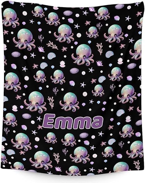 Mercuryelf Custom Octopus Throw Blanket - Soft, Fuzzy & Warm - 60x80 Inches Flannel Blankets for Bed, Couch - Black Cute Throws Gift for Women, Men