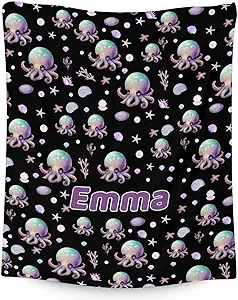 Mercuryelf Custom Octopus Throw Blanket - Soft, Fuzzy & Warm - 60x80 Inches Flannel Blankets for Bed, Couch - Black Cute Throws Gift for Women, Men