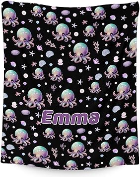 Mercuryelf Custom Octopus Throw Blanket - Soft, Fuzzy & Warm - 60x80 Inches Flannel Blankets for Bed, Couch - Black Cute Throws Gift for Women, Men