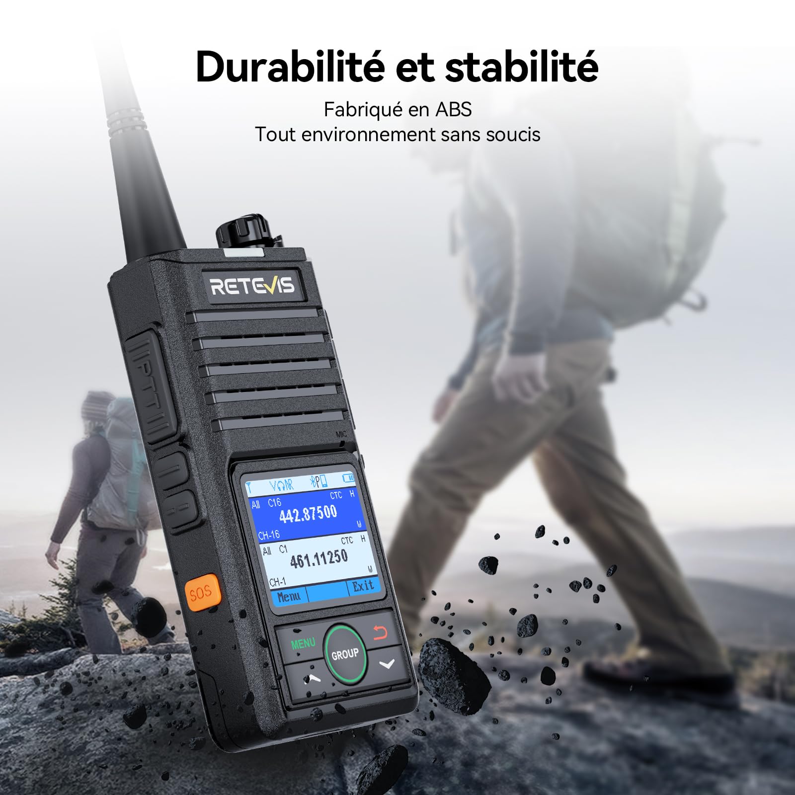 Retevis RB658 Talkie Walkie Réglage par App, Radio Bidirectionnelle Professionnelle, Réduction Intelligente du Bruit, Alarme, 1800 mAh, Talkie-Walkie pour Adultes, Moto (Pack de 2 avec écouteurs)