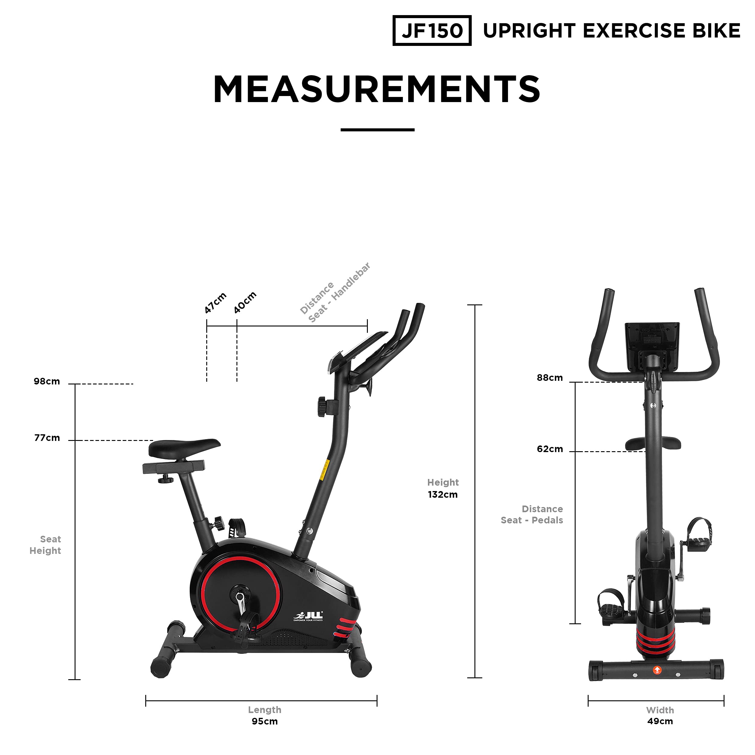 JLL® JF150 Upright Exercise Bike Red, Resistance Exercise Bike, Home Gym Bike