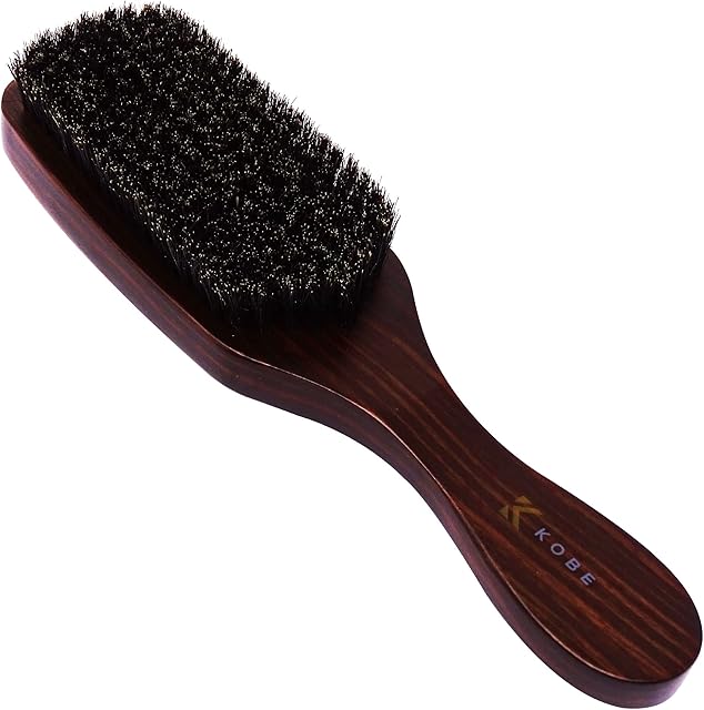 Kobe Astaire Large Club Detangle Hair Brush with Natural Boar Bristle - Dark Wood long Handle with Ridged Back. Ideal Beard or hair brush that oozes quality. A great hairbrush for men or women.