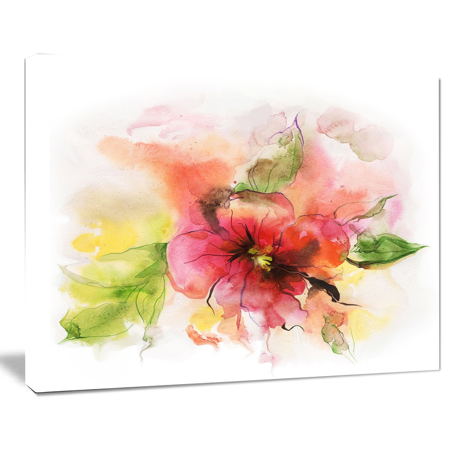 Amazon | DesignArtピンクとレッド花柄デザイン水彩アートキャンバス