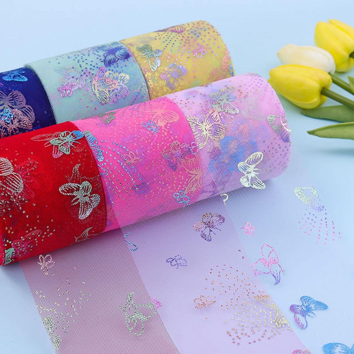 Jiebor Chiffon-Organza Herzband – 4 Farben (rot, Rosa, Lila, Weiß), Je 18 M, 2,5 Cm Breit