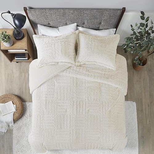 Miniatura 5 de Arctic Fur Down - Juego de edredón alternativo suave y ligero con patrón de tablero de ajedrez, King/California King, marfil