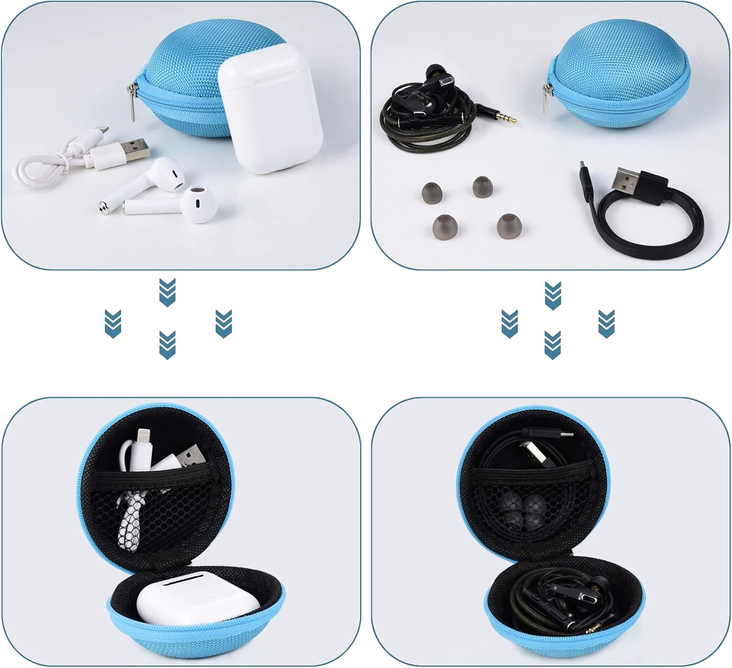 Earbud Case, Tangle Free Earphone Case, Durable EVA Carrying Cases for Small Items (Pack of 5)