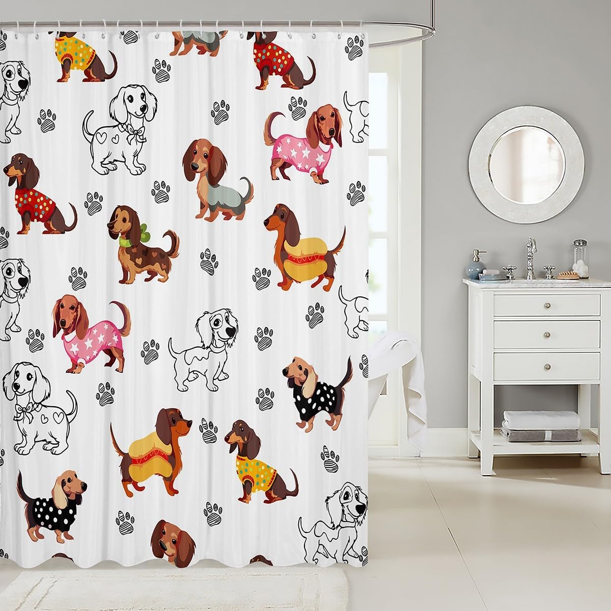 Feelyou Dog Sausage Bath Shower Curtain Bathroom 72" x72 Boys Girls Teens