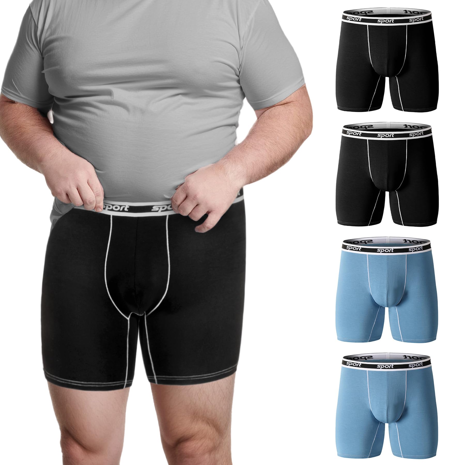Charm Karter Men Big and Tall Underwear Boxer Briefs - Breathable Moisture Wicking Long Leg Underwear 2XL 3XL 4XL 5XL 6XL