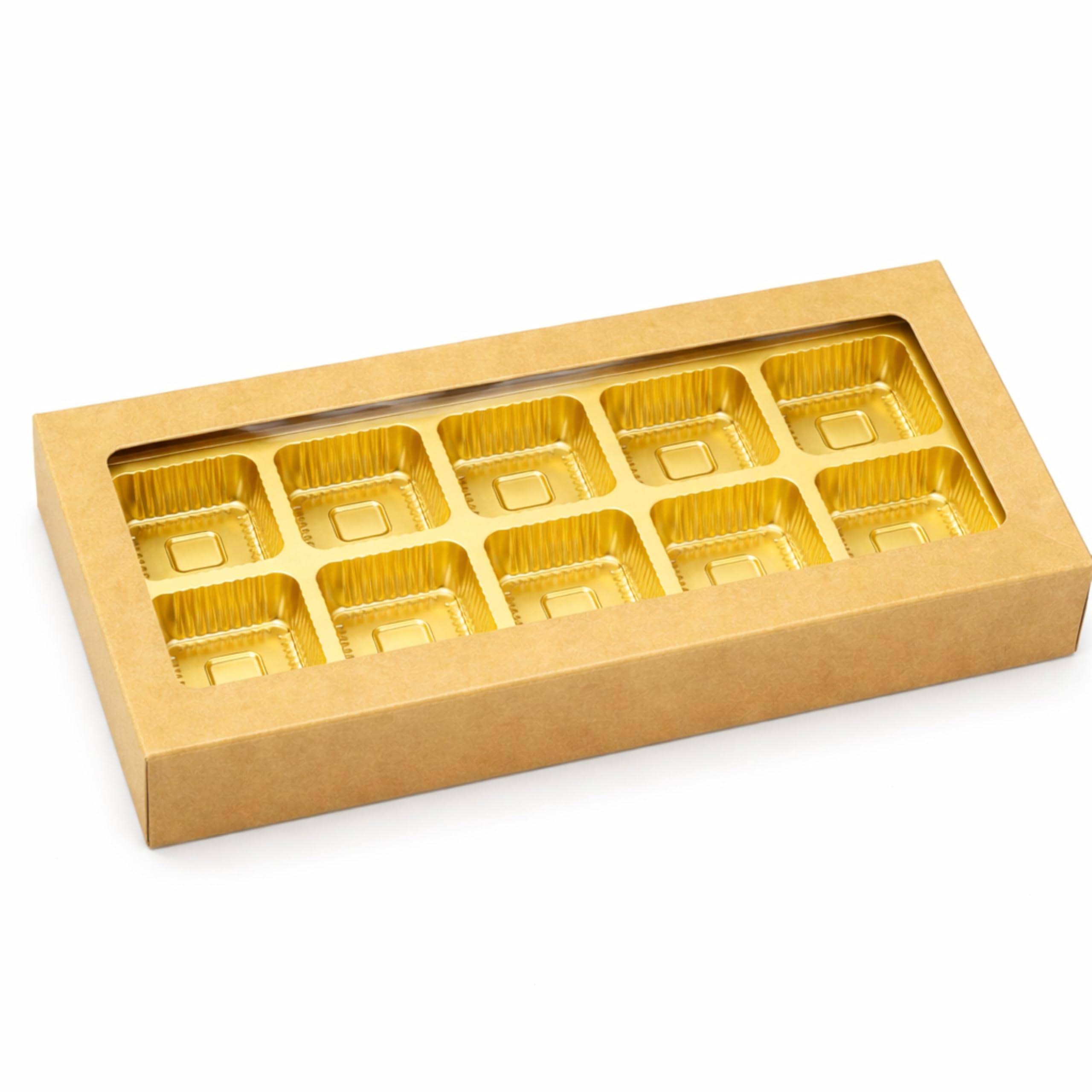 PITARAA JUNCTION Premium Brown Window Chocolate Cavity Box Craft Packaging Gift Box with Transparent Window, Perfect for Chocolate & Sweet Pieces (10-Cavity Box) (9x4.5x1.5) (Pack of 10)-image-47