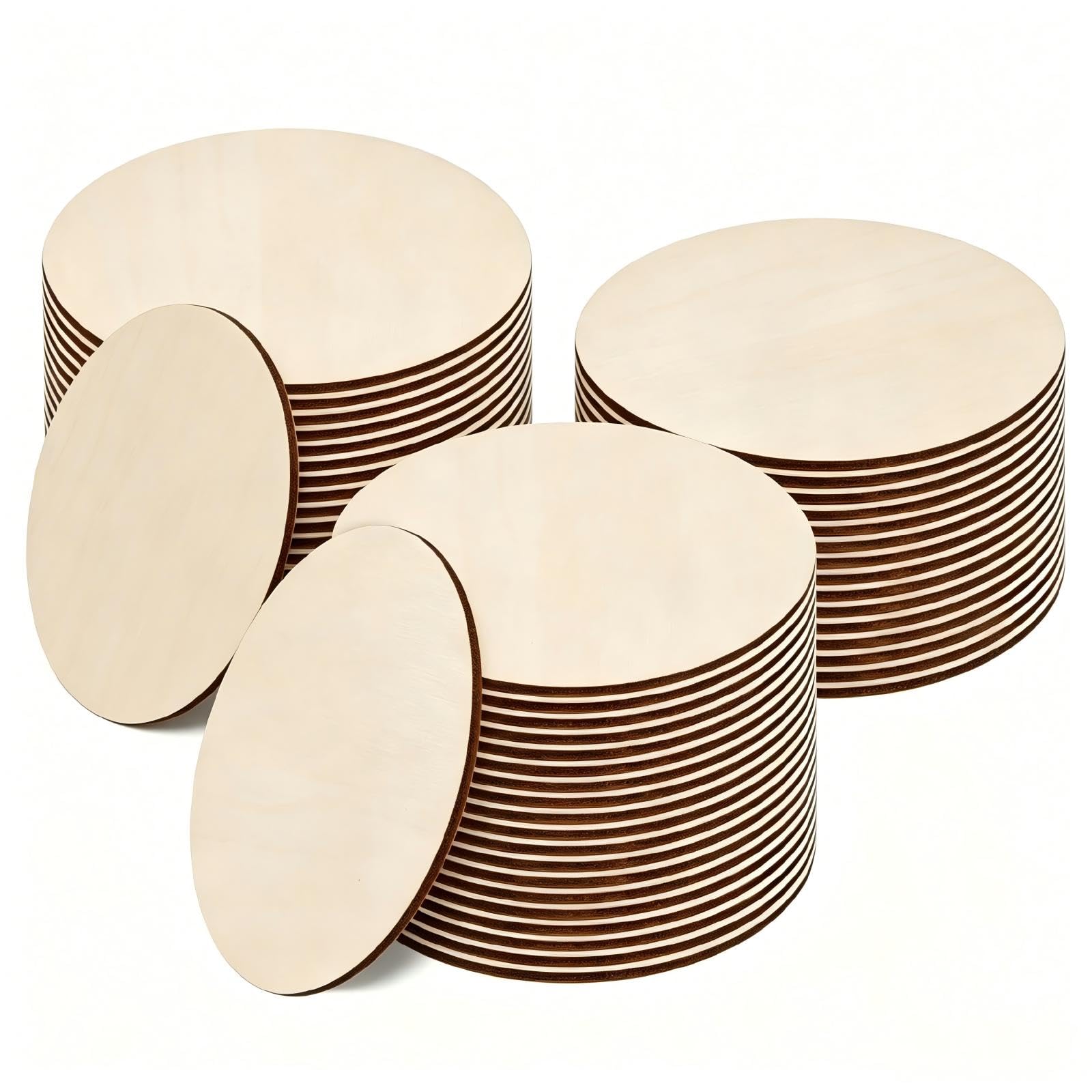 60Pcs Round 8cm Natural Slices Wooden Unfinished Wood Pieces Shape Blank Wood Circle Cutouts Coaster for Crafts Painting Coasters Pyrography Art, Staining Burning, Christmas Decoration DIY