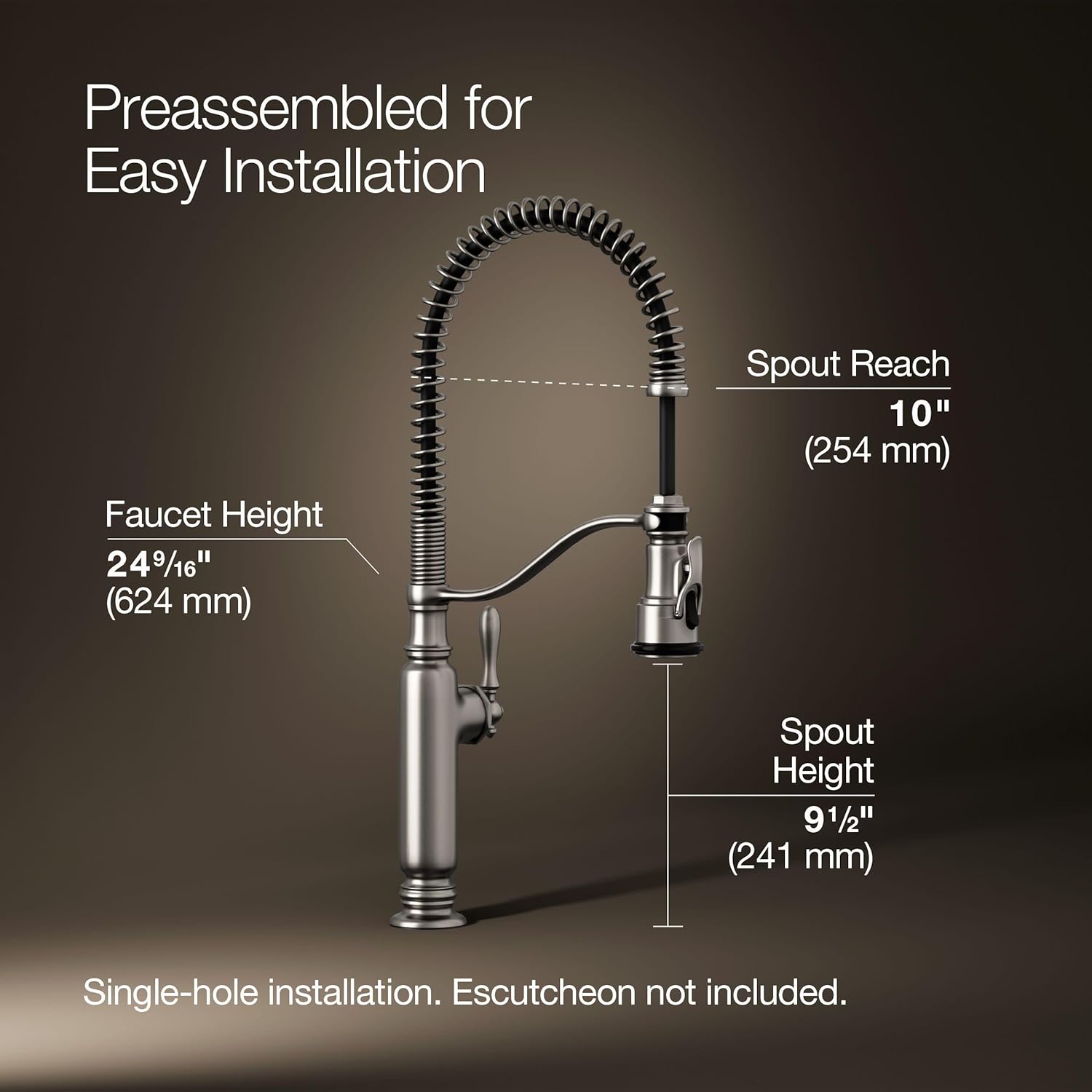 KOHLER Tournant Semi-Professional Pull-Down Kitchen Sink Faucet, Commercial Kitchen Faucet with Pull Down Sprayer, 77515-VS, Vibrant Stainless