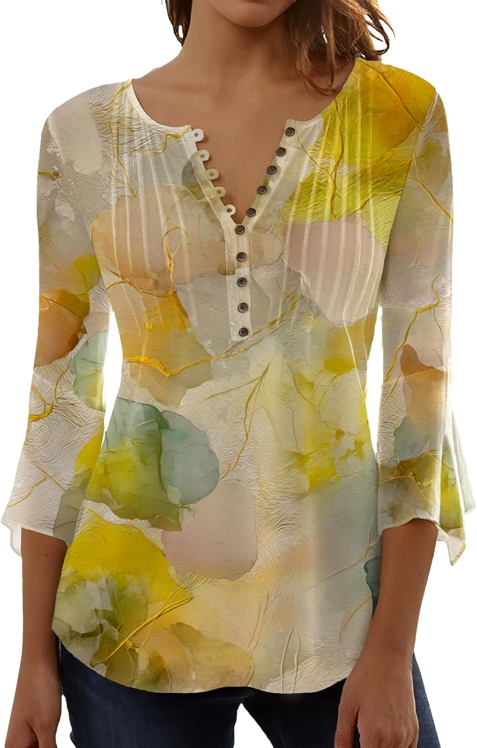 domirica Button Down Shirt Lightweight Breathable Flowy Shirts for Women Elegant Floral Blouses for Women Boho Summer Top