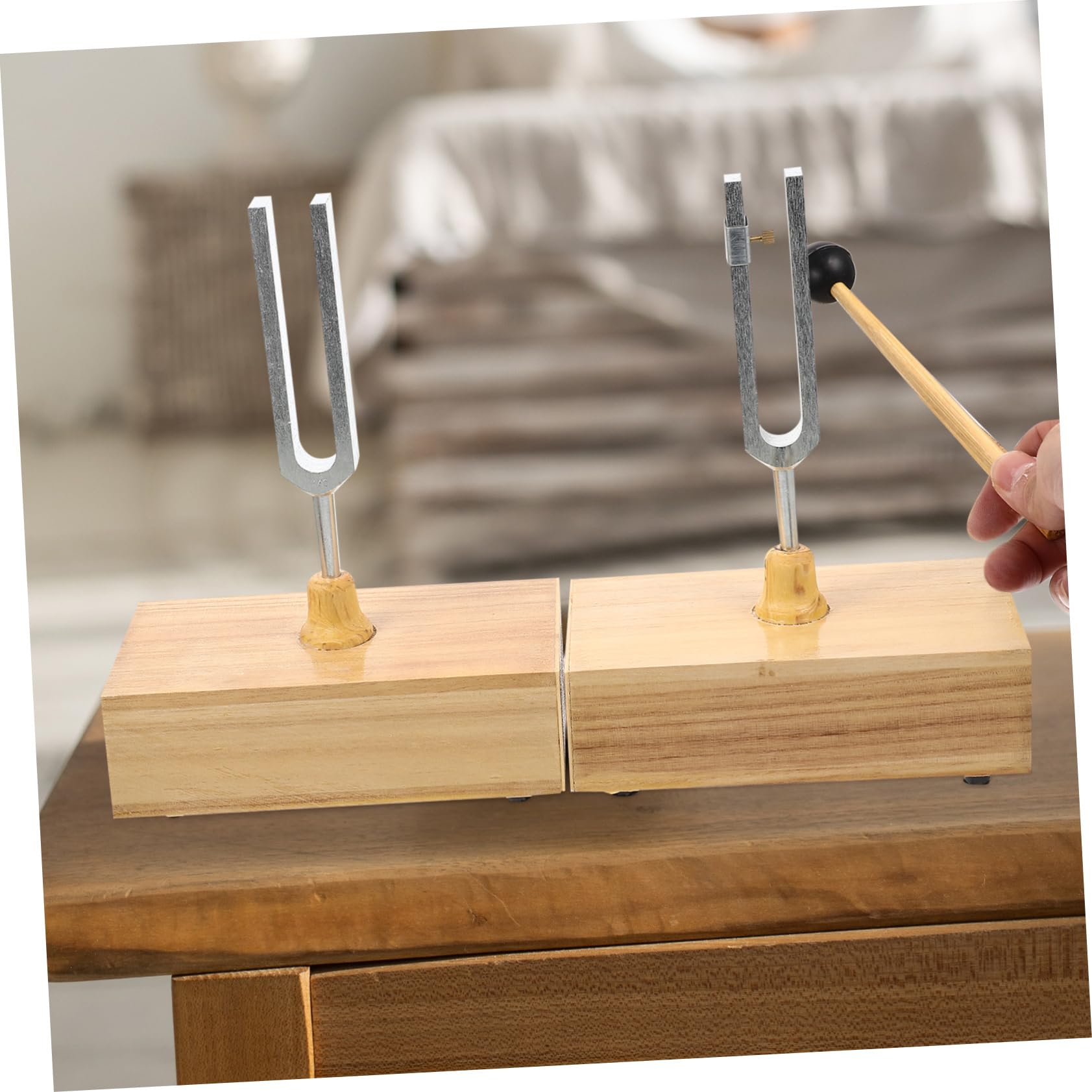 Toyvian Stimmgabel 440 Hz für Physikalische Akustikexperimente mit Hammer und Holzsockel Stabile Aufstellung Klarer Klang