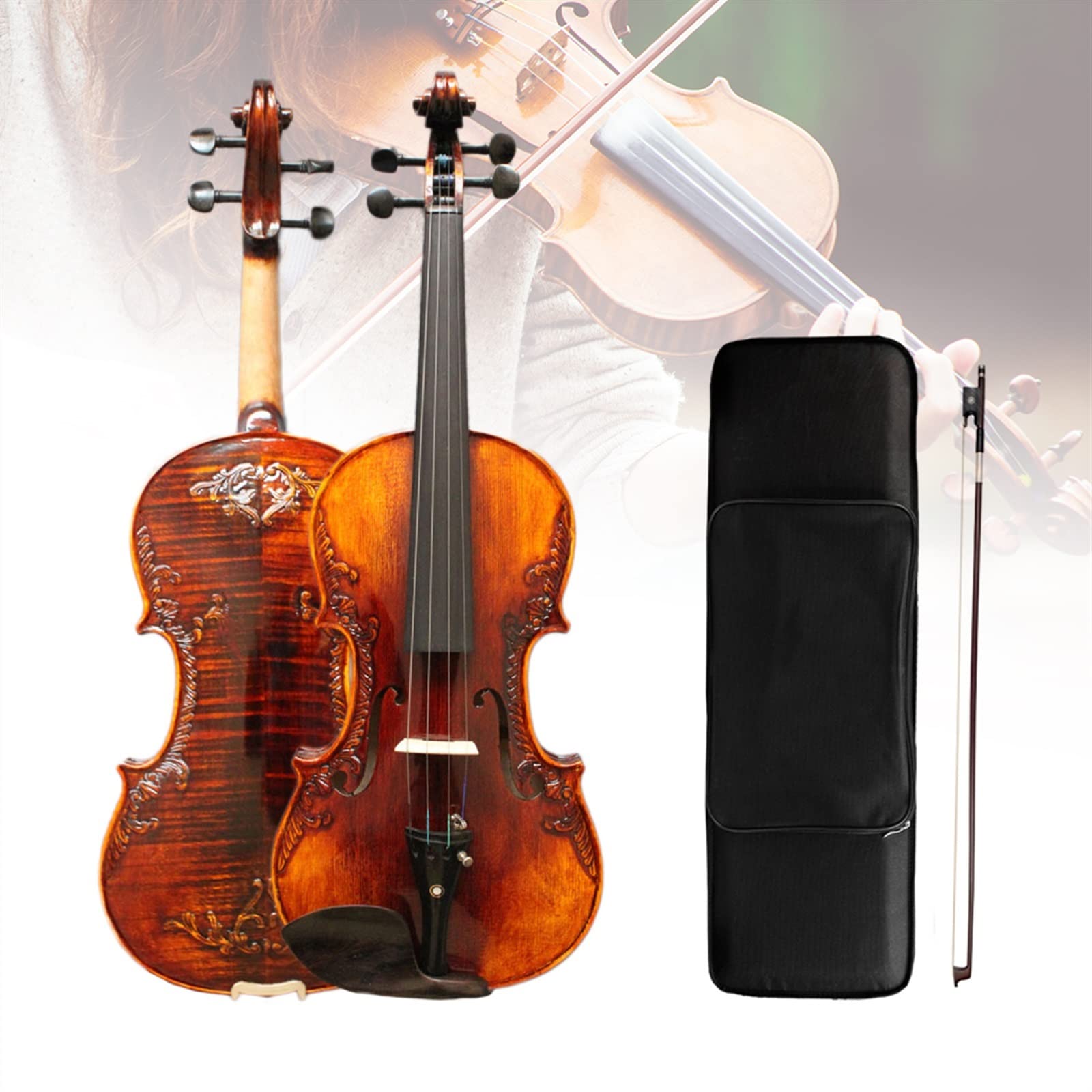 Violini per Studenti Violino A Grandezza Naturale Fatto A Mano 4/4 Violino Con Arco Per Violino Ponte Per Violino Corde Per Violino Kit Custodia Per Violino Professionale Violino