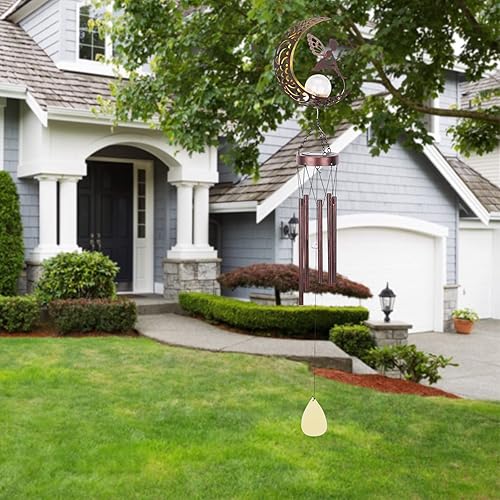Miniatura 5 de MUMTOP Campanillas de viento solares, campanillas de viento de 30 pulgadas para exterior, carillón de viento de metal con luna y espíritus de hadas