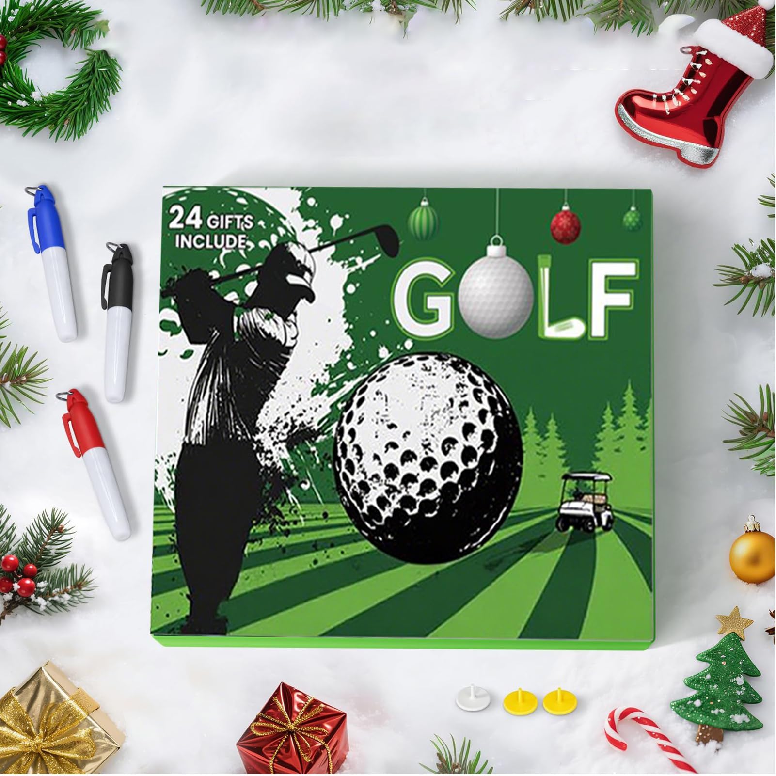 Calendario del conto alla rovescia, 24 calendari 'Avvento di Natale con palline da golf e tè | Accessori sportivi con pennarello per la festa del papà, compleanno, festa, regalo per papà, marito, fidanzato