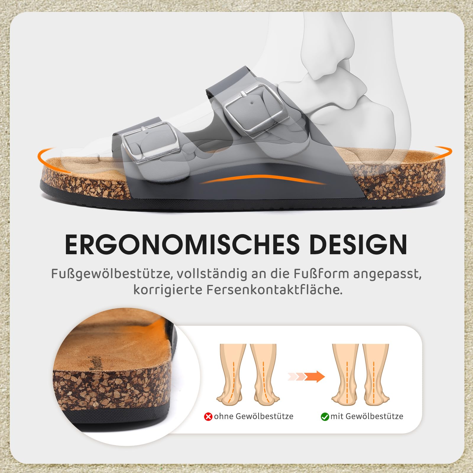 Torotto Pantoletten Herren Hausschuhe Schlappen Latschen Sandalen Fußgewölbeunterstützung Verstellbarer Slipper Flache Pantoffel Schnallenriemen Kork-Fußbett