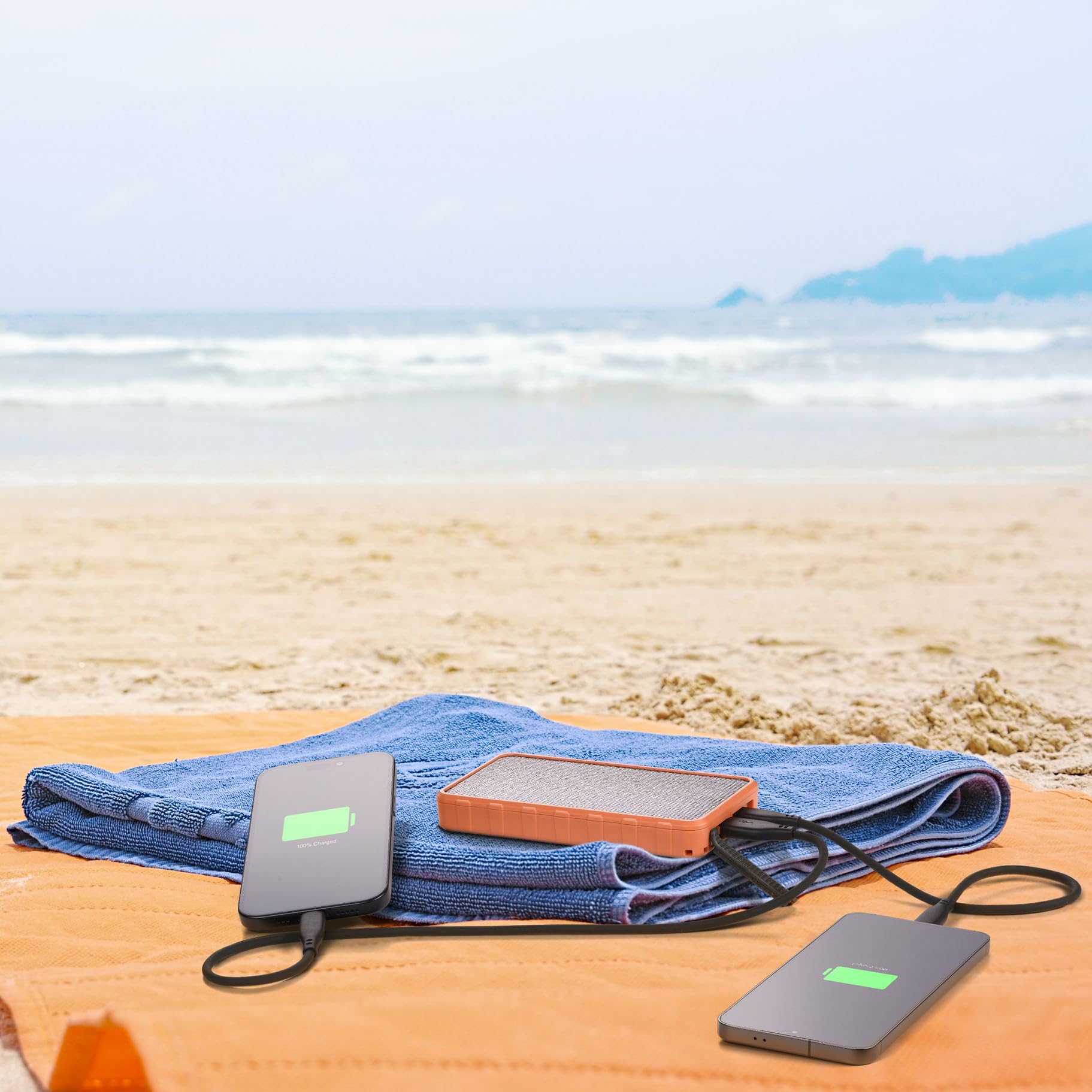 Cellularline - Power Bank Solar - Cargador portátil con Panel Solar ETFE de 1,5 W - Capacidad 10000 mAh - Resistente al Agua y al Polvo USB-C Power Delivery 20W - Naranja