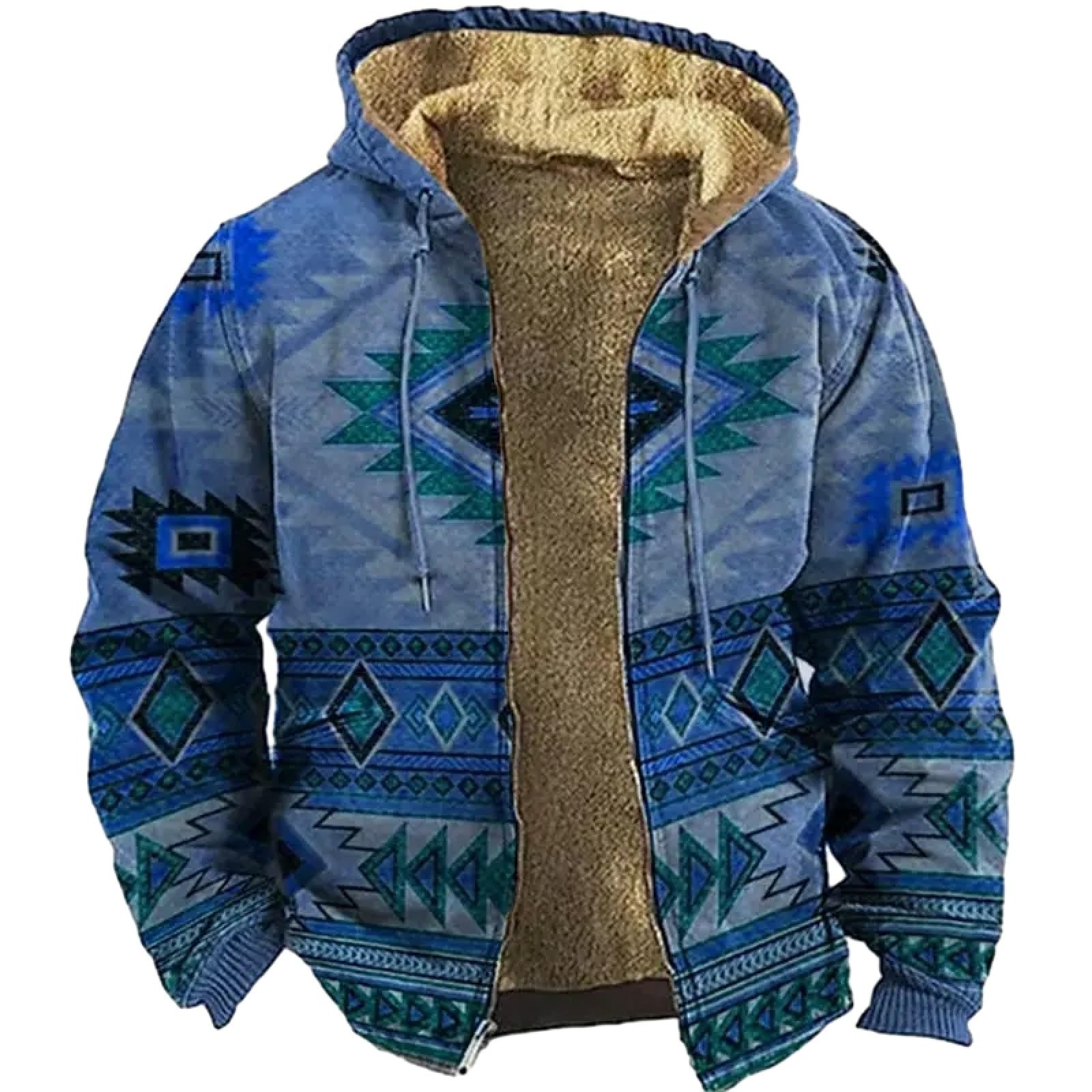 Giacche In Pile Da Uomo Per Esterni - Felpe Con Cappuccio A Maniche Lunghe Con Cerniera Da Uomo Stampa Con Motivo Indiano Invernale Per Uomo/Donna Abbigliamento Spesso Giacca Felpa Capispalla