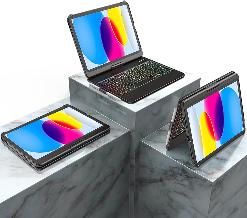 KARFUN iPad 10/11 Billentyűzetes Tok 360° Forgatható QWERTZ Trackpad Fekete - 10.9 inches, black