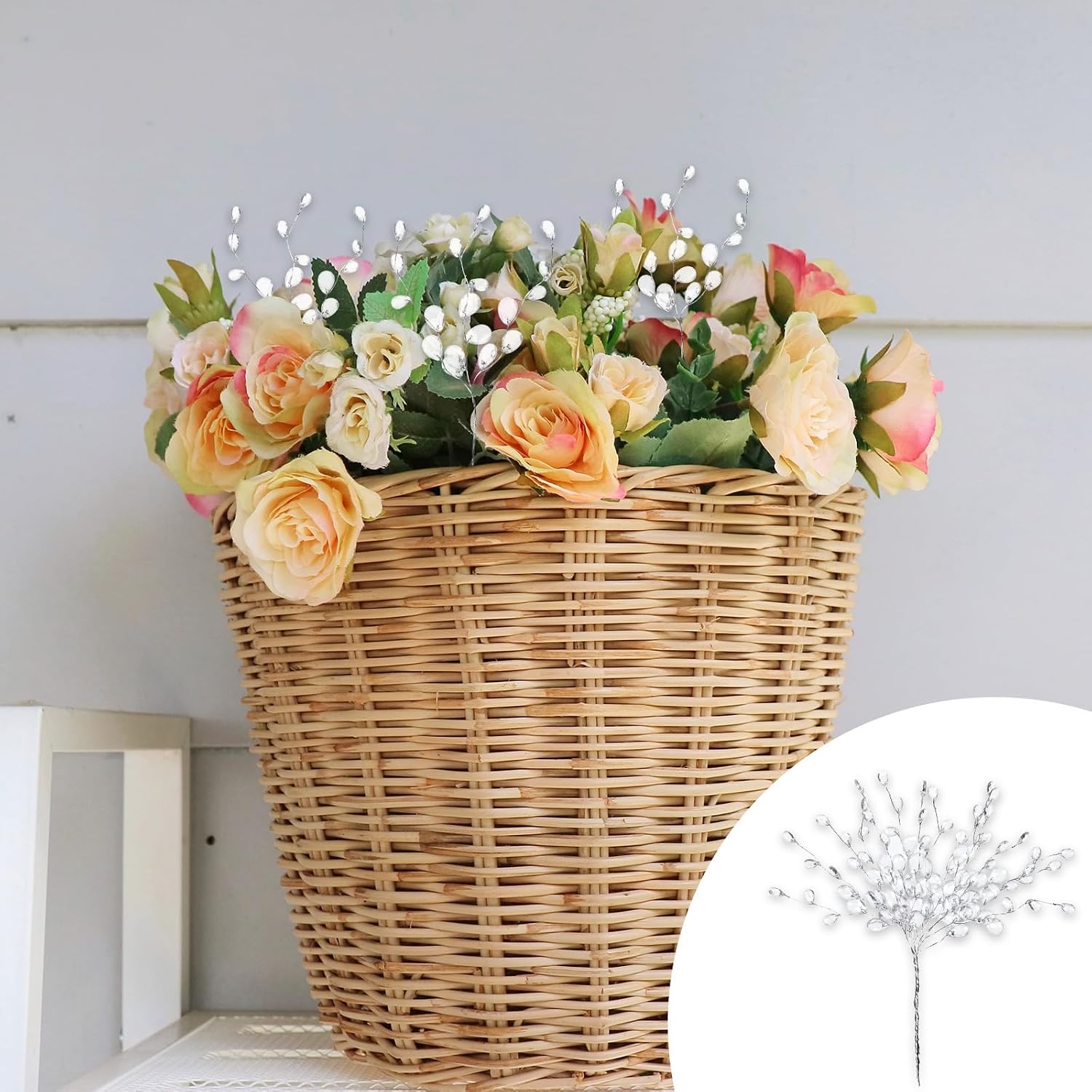 Hpmjz 25 Pcs Acrylic Crystal Flower Branches Glitter Floral Acrylic Picks Clear Crystal Flower Stem Branches Artificial Beaded Bouquets for Wedding Bridal DIY Crafts Home Easter Decor Christmas